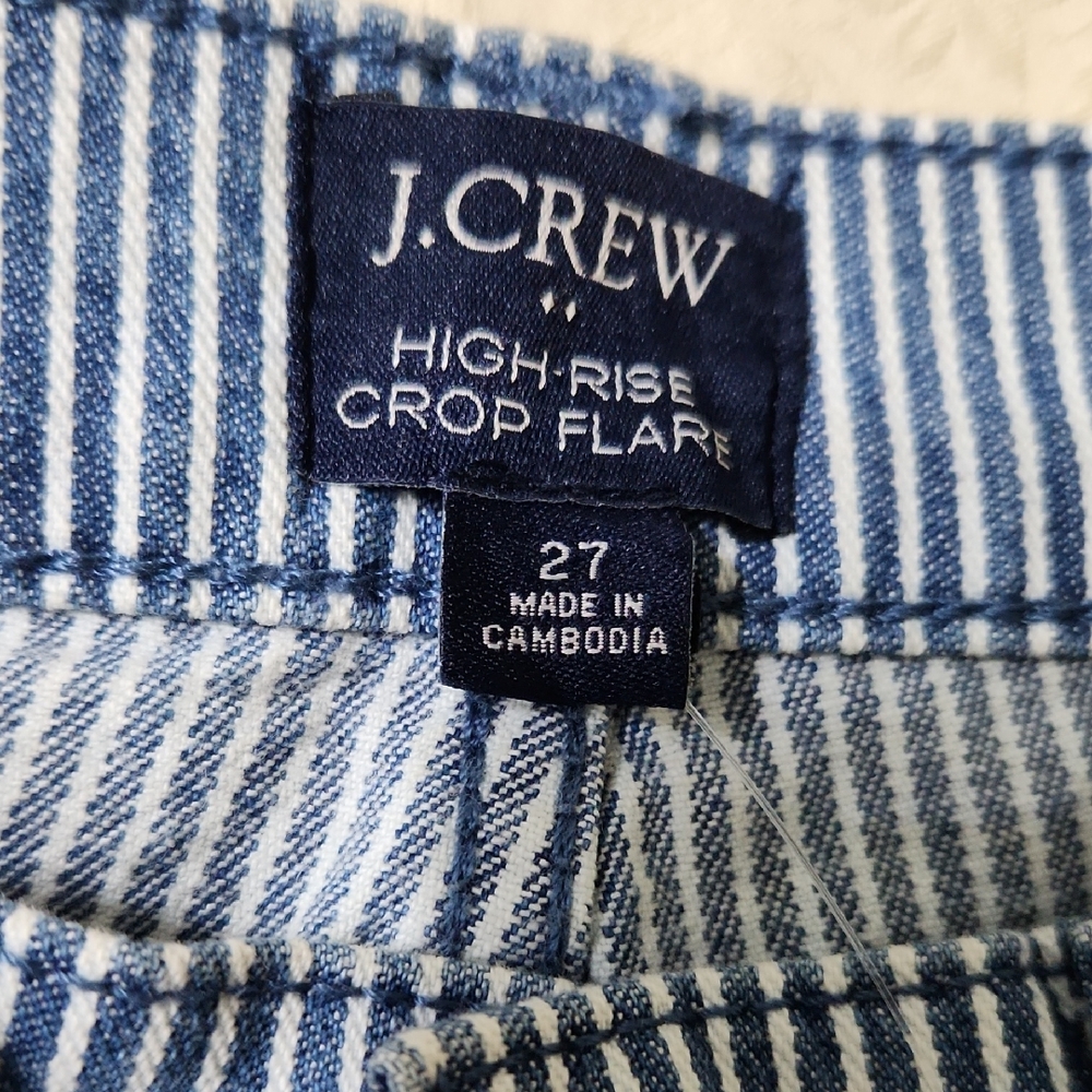 J. Crew Blue and White Striped High-Rise Crop Flare